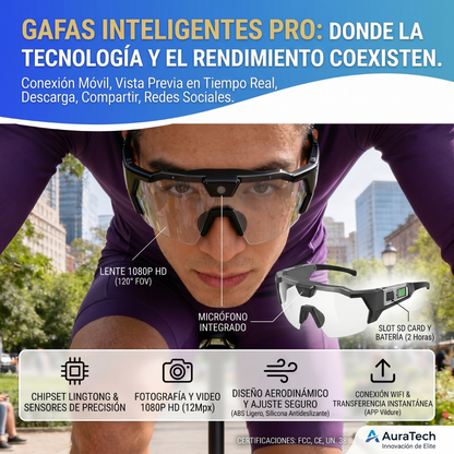 Gafas Inteligentes con Bluetooth y Cámara para Ciclismo
