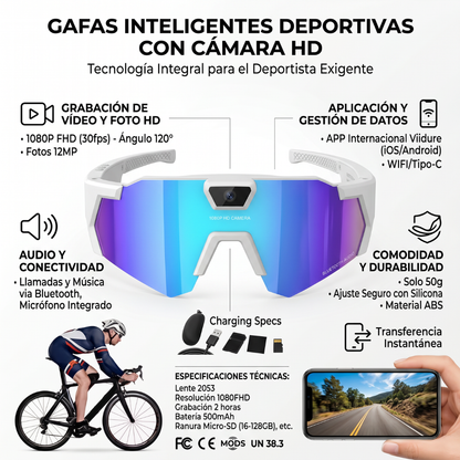 Gafas Inteligentes con Bluetooth y Cámara para Ciclismo