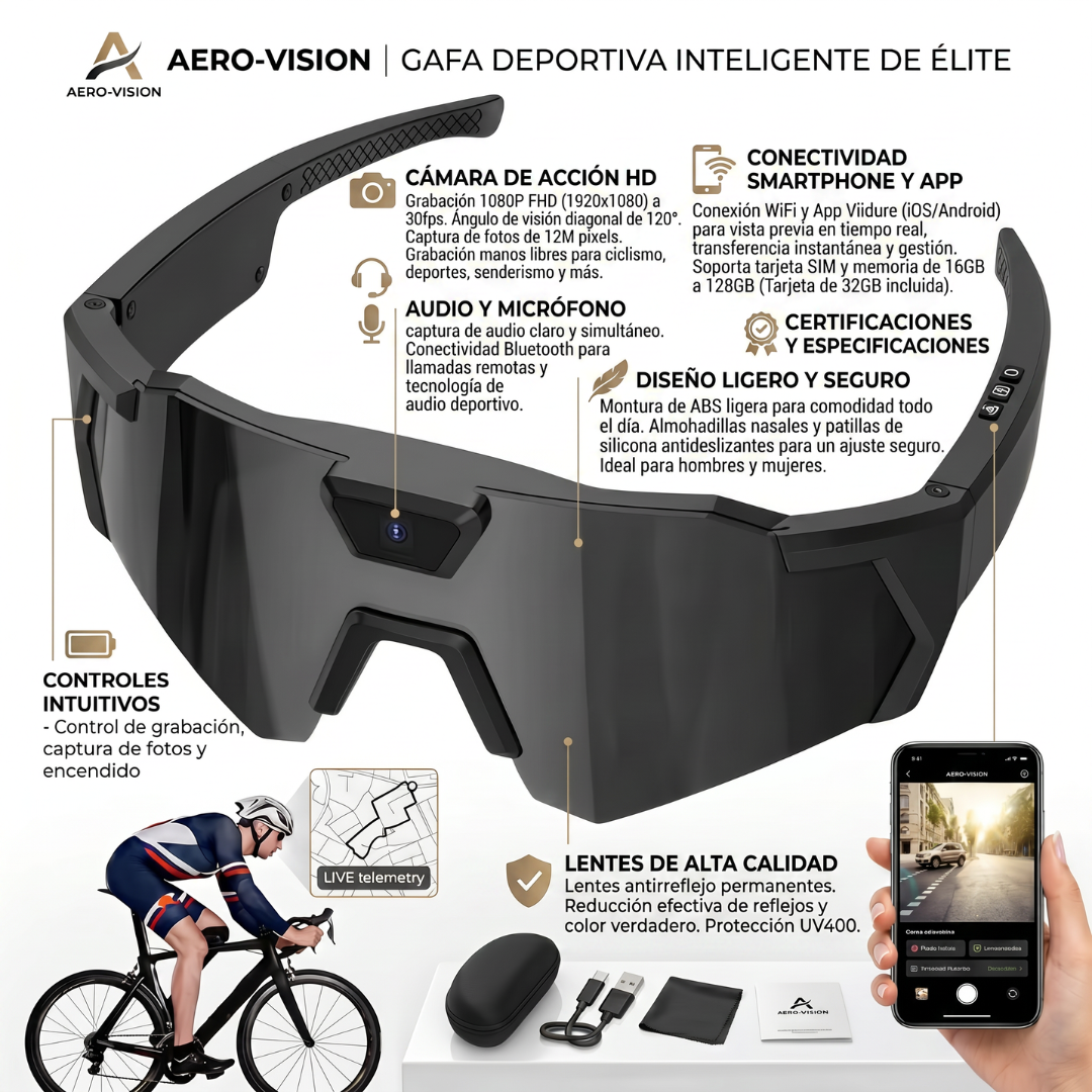 Gafas Inteligentes con Bluetooth y Cámara para Ciclismo