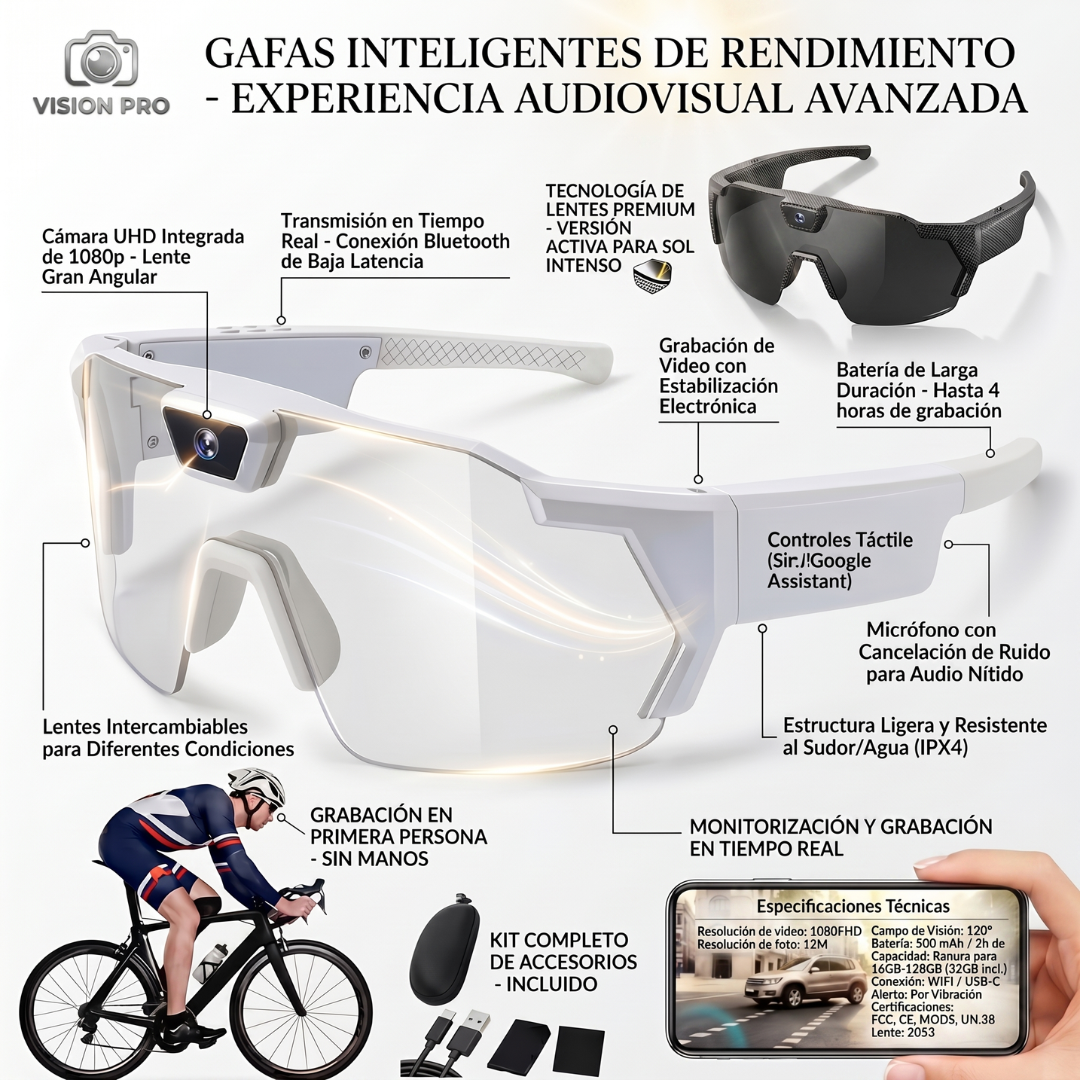 Gafas Inteligentes con Bluetooth y Cámara para Ciclismo