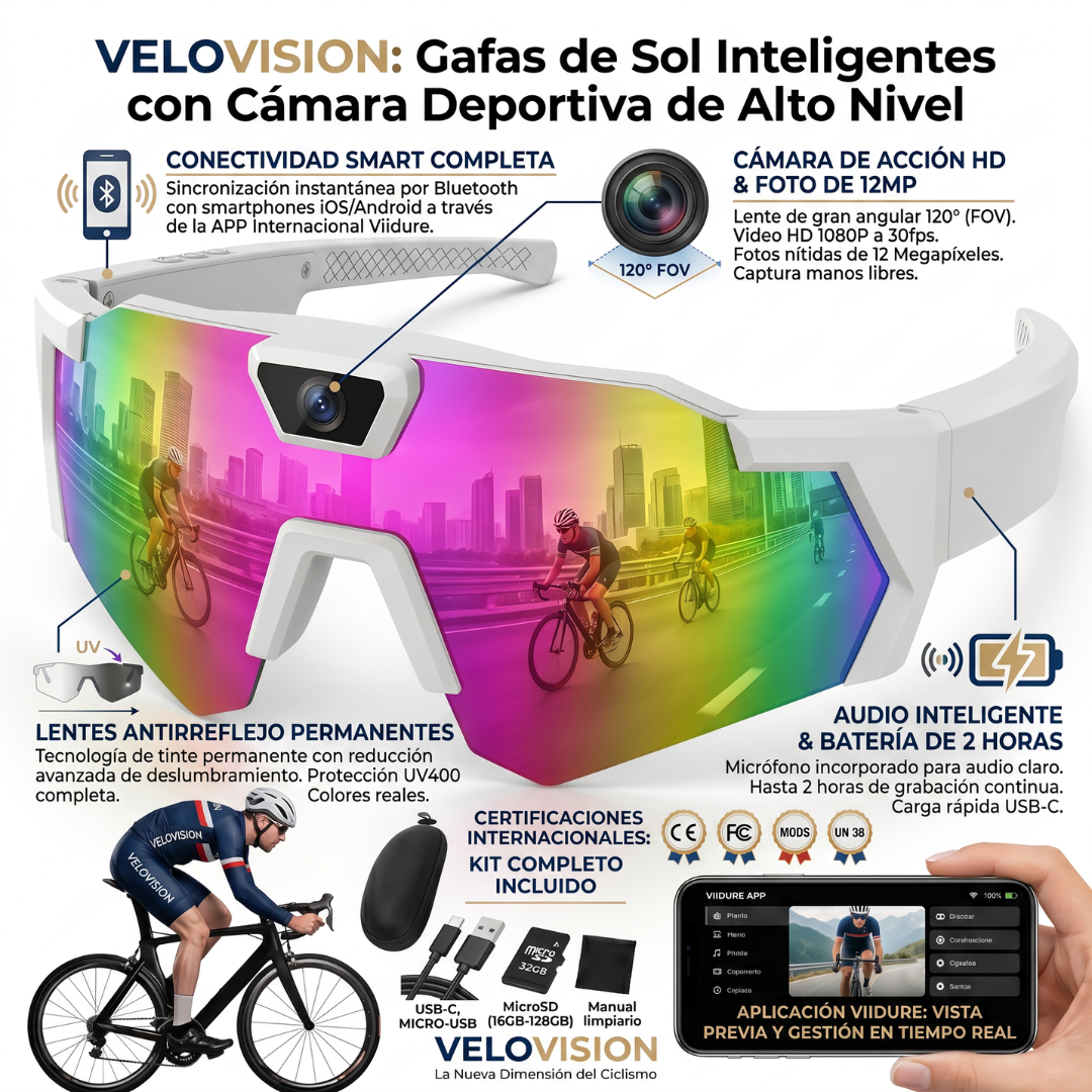 Gafas Inteligentes con Bluetooth y Cámara para Ciclismo