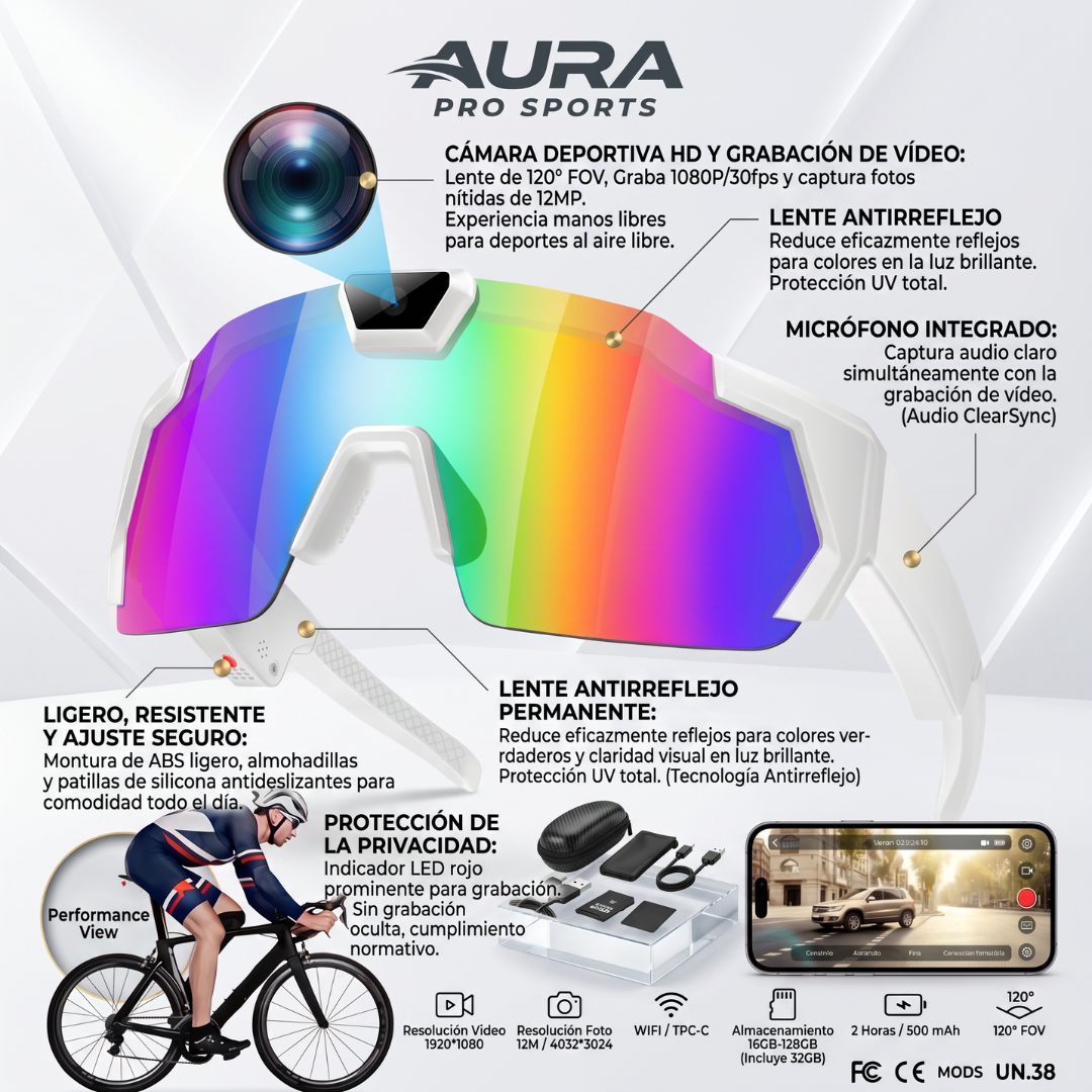 Gafas Inteligentes con Bluetooth y Cámara para Ciclismo