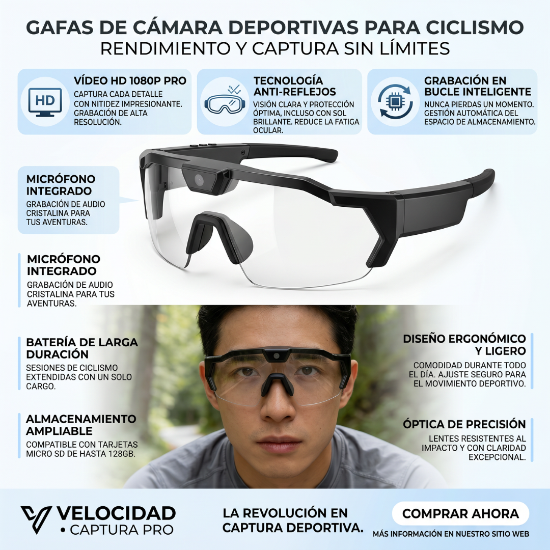 Gafas Inteligentes con Bluetooth y Cámara para Ciclismo